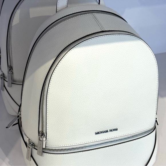 Michael Kors Rhea Medium Pebbled Leather Backpack Optic White - Picture 8 of 10